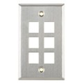 FPSIX-SS - FACEPLATE SNGL GANG 6PORT SILVER